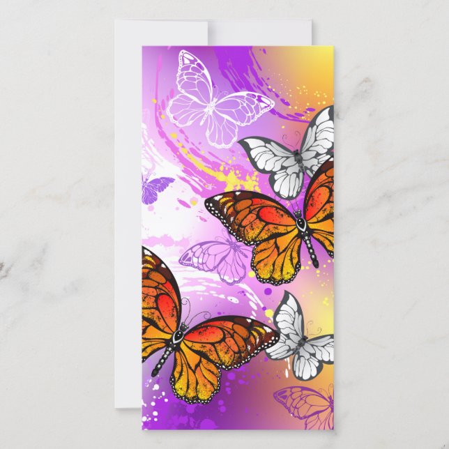 Monarch Butterflies on Purple Background Card (Front)