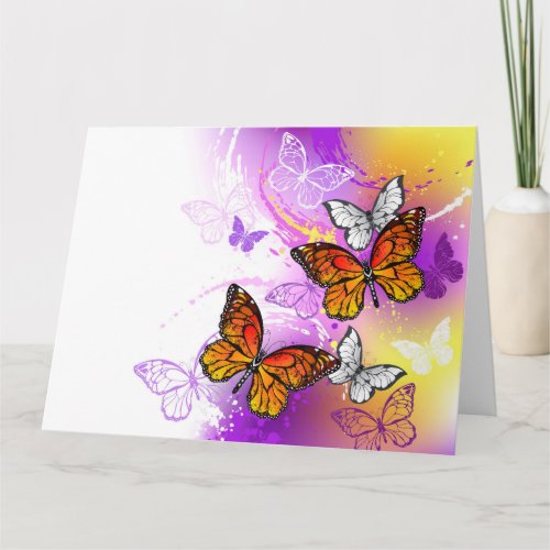 Monarch Butterflies on Purple Background Card