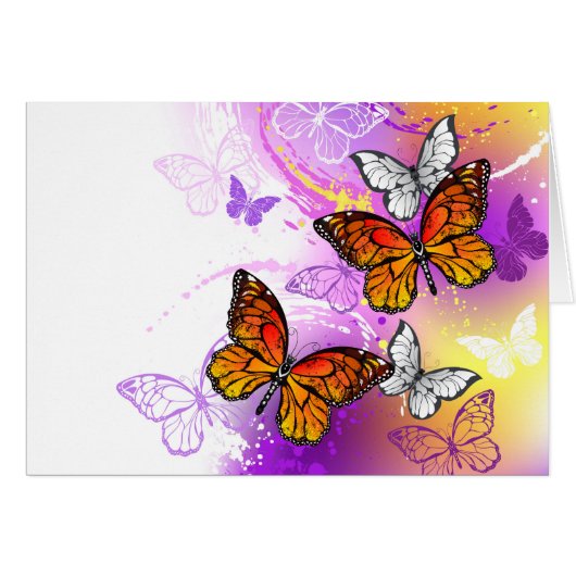 Monarch Butterflies on Purple Background Cards (Front Horizontal)