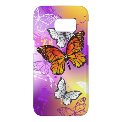 Monarch Butterflies on Purple Background Samsung Galaxy S7 Case