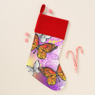 Monarch Butterflies on Purple Background Christmas Stocking