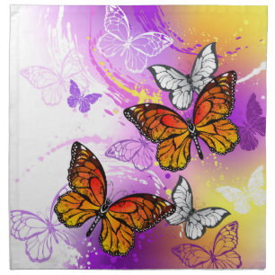Monarch Butterflies on Purple Background Cloth Napkin