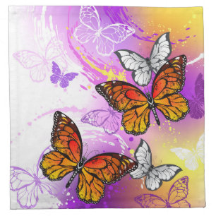 Monarch Butterflies on Purple Background Cloth Napkin