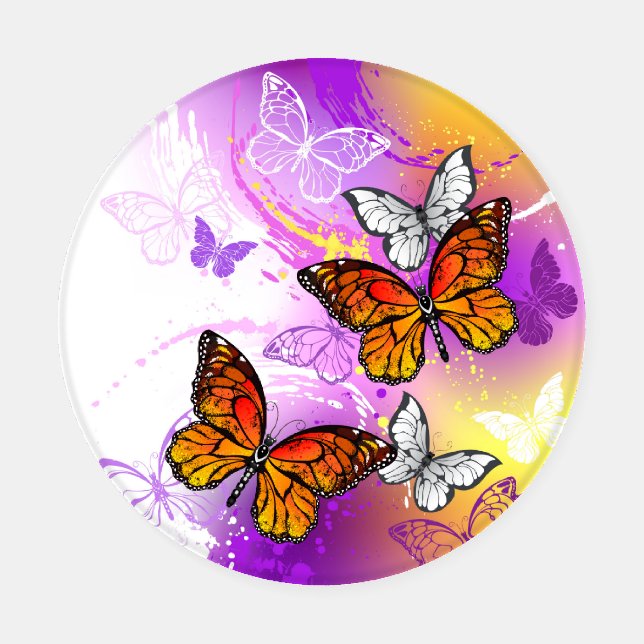 Monarch Butterflies on Purple Background Coaster Set (Single)