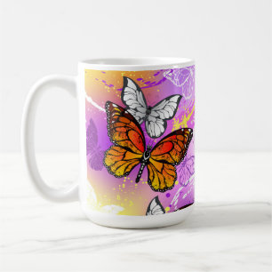 Monarch Butterflies on Purple Background Coffee Mug