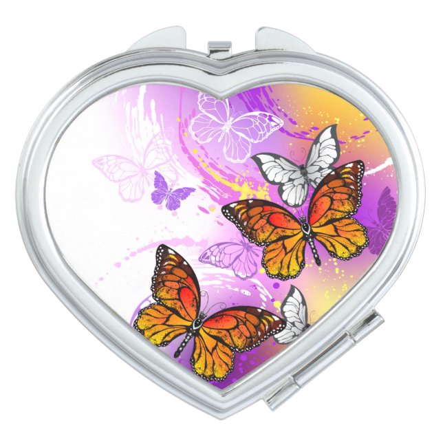 Monarch Butterflies on Purple Background Compact Mirror (Front)