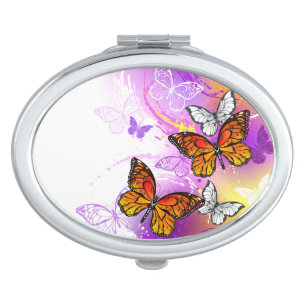 Monarch Butterflies on Purple Background Compact Mirror