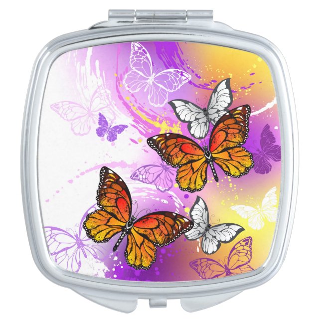 Monarch Butterflies on Purple Background Compact Mirror (Front)