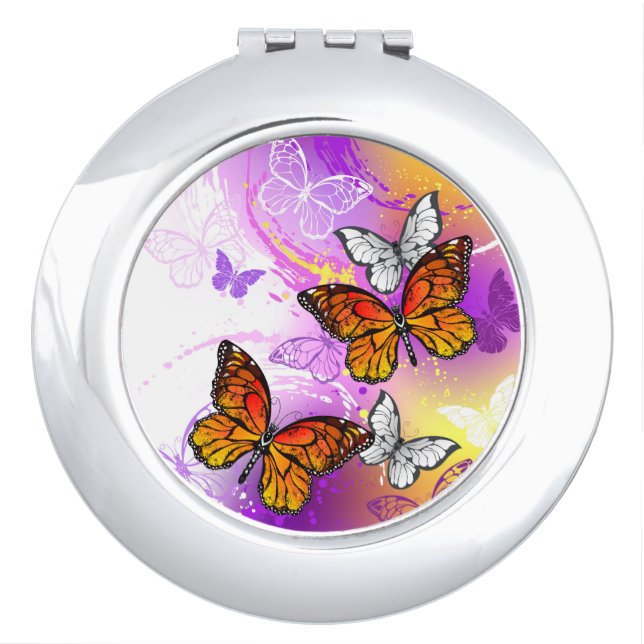 Monarch Butterflies on Purple Background Compact Mirror (Front)