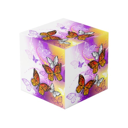 Monarch Butterflies on Purple Background Cube