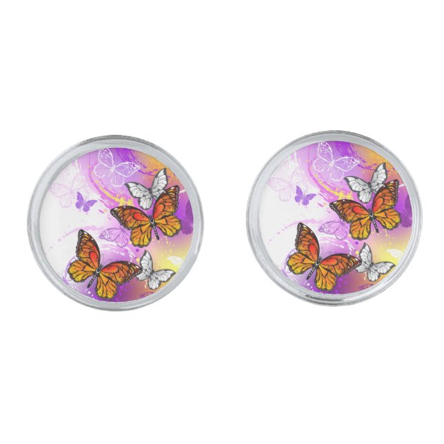 Monarch Butterflies on Purple Background Cufflinks (Front)