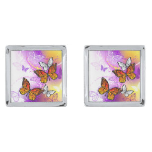 Monarch Butterflies on Purple Background Cufflinks