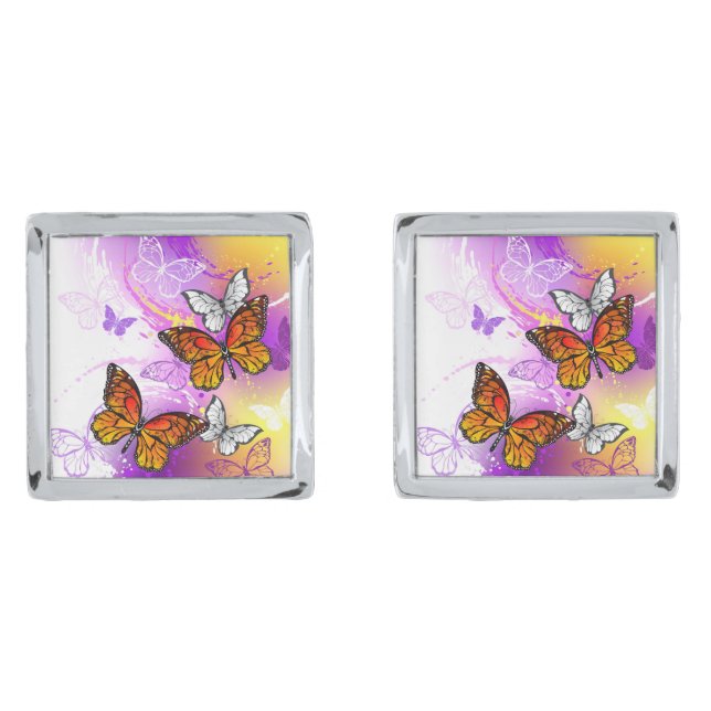 Monarch Butterflies on Purple Background Cufflinks (Front)