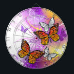 Monarch Butterflies on Purple Background Dart Board<br><div class="desc">Orange,  detailed monarch butterflies on light,  purple,  picturesque,  painted background.</div>