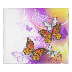 Monarch Butterflies on Purple Background Duvet Cover