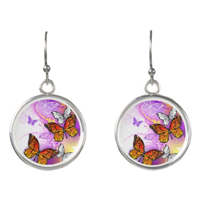 Monarch Butterflies on Purple Background Earrings (Front)