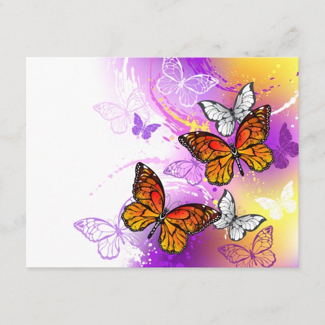 Monarch Butterflies on Purple Background Enclosure Card (Front)