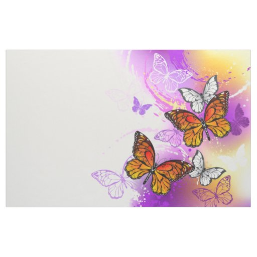 Monarch Butterflies on Purple Background Fabric