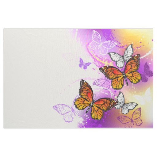 Monarch Butterflies on Purple Background Fabric