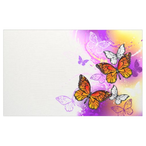 Monarch Butterflies on Purple Background Fabric