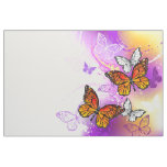 Monarch Butterflies on Purple Background Fabric