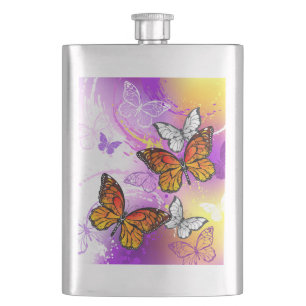 Monarch Butterflies on Purple Background Flask