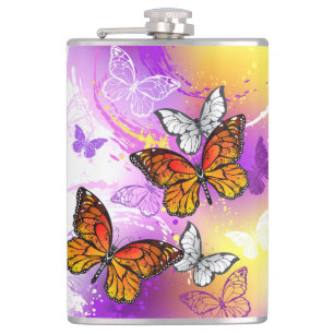 Monarch Butterflies on Purple Background Flask