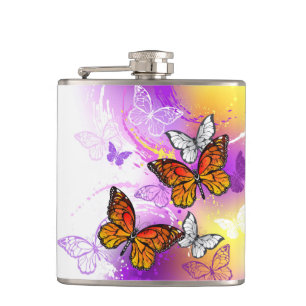 Monarch Butterflies on Purple Background Flask