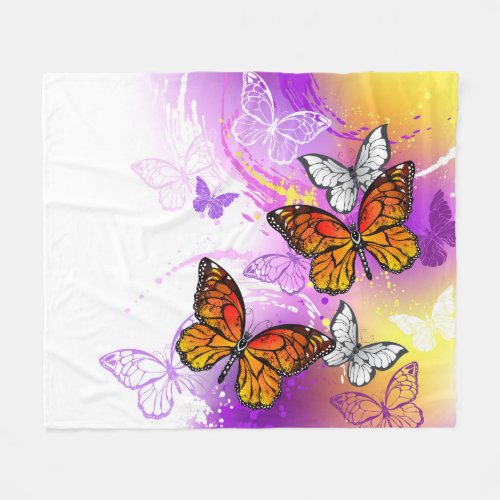 Monarch Butterflies on Purple Background Fleece Blanket