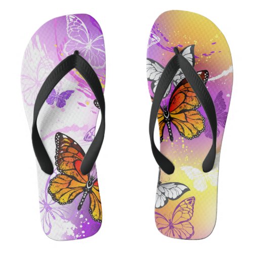 Monarch Butterflies on Purple Background Flip Flops