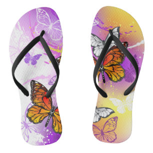 Monarch Butterflies on Purple Background Flip Flops