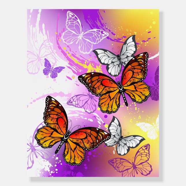 Monarch Butterflies on Purple Background Foam Board (Front)