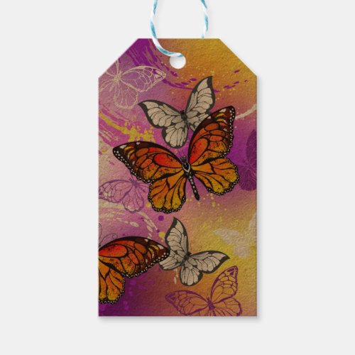 Monarch Butterflies on Purple Background Gift Tags