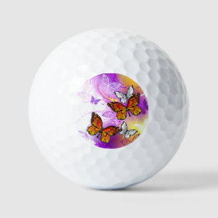 Monarch Butterflies on Purple Background Golf Balls