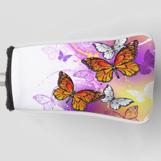 Monarch Butterflies on Purple Background Golf Head Cover (Front)