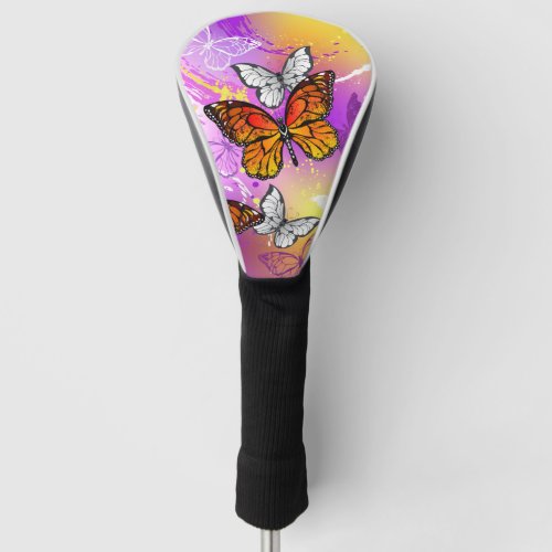 Monarch Butterflies on Purple Background Golf Head Cover