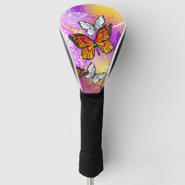 Monarch Butterflies on Purple Background Golf Head Cover (Front)