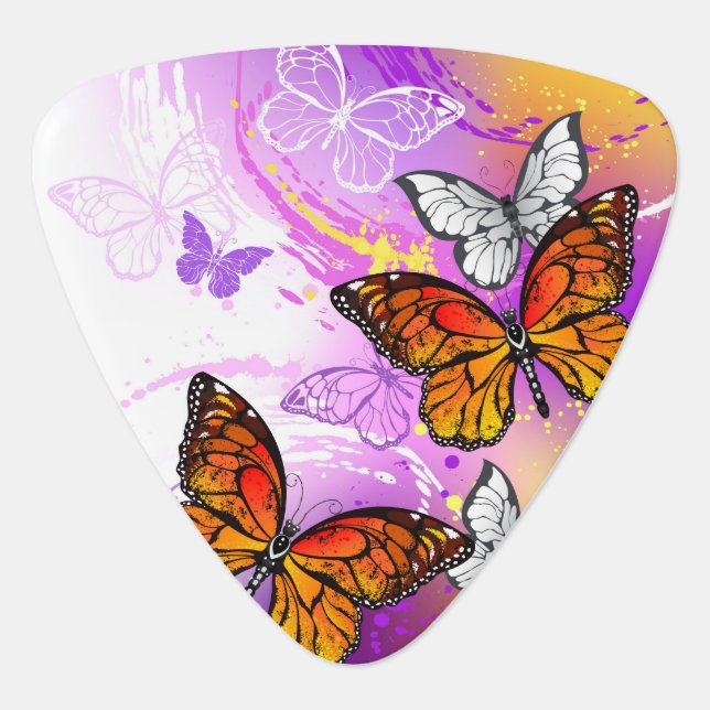 Monarch Butterflies on Purple Background Guitar Pick (Front)