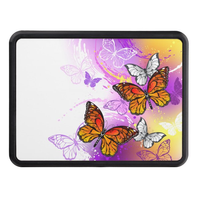 Monarch Butterflies on Purple Background Hitch Cover (Front)