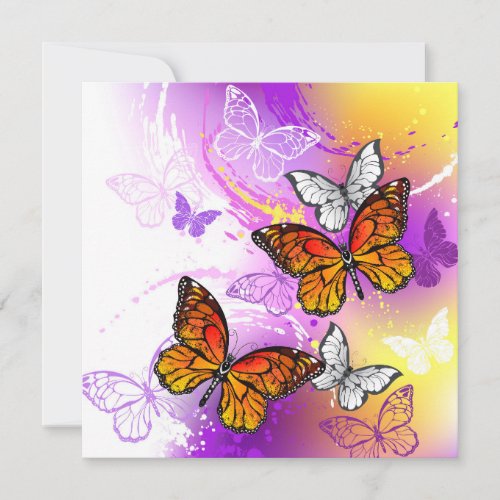 Monarch Butterflies on Purple Background Holiday Card