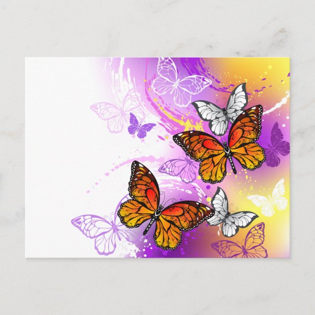 Monarch Butterflies on Purple Background Holiday Postcard (Front)