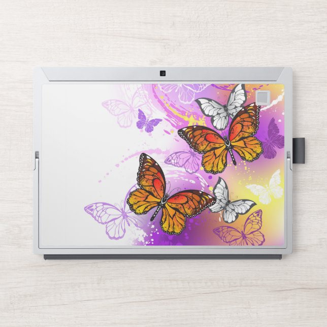 Monarch Butterflies on Purple Background HP Laptop Skin (Front)