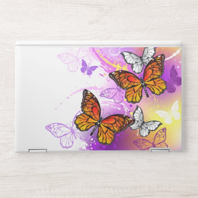 Monarch Butterflies on Purple Background HP Laptop Skin (Front)