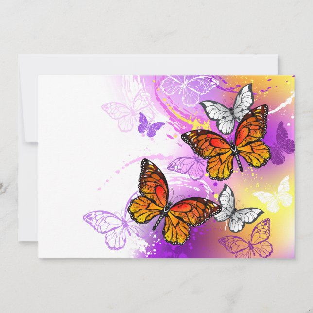 Monarch Butterflies on Purple Background Invitation (Front)