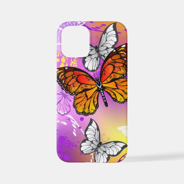 Monarch Butterflies on Purple Background iPhone Case (Back)