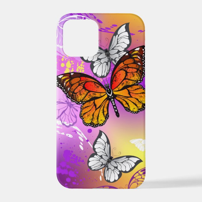 Monarch Butterflies on Purple Background iPhone Case (Back)