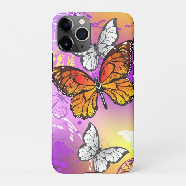 Monarch Butterflies on Purple Background iPhone Case (Back)
