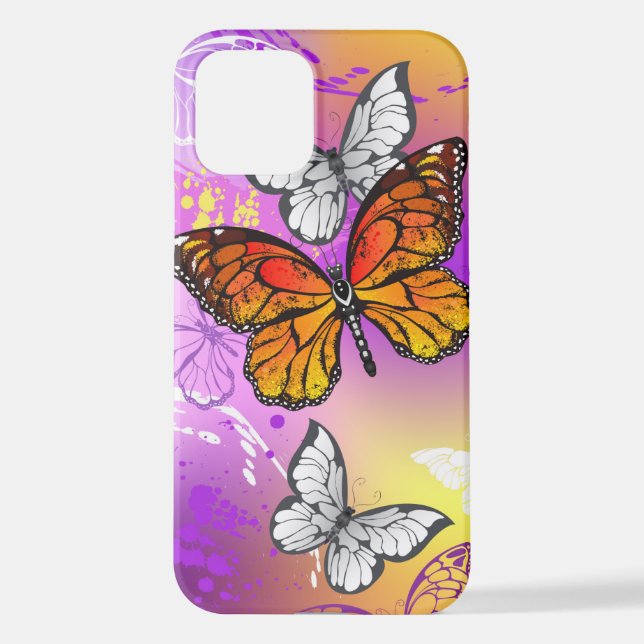 Monarch Butterflies on Purple Background iPhone Case (Back)