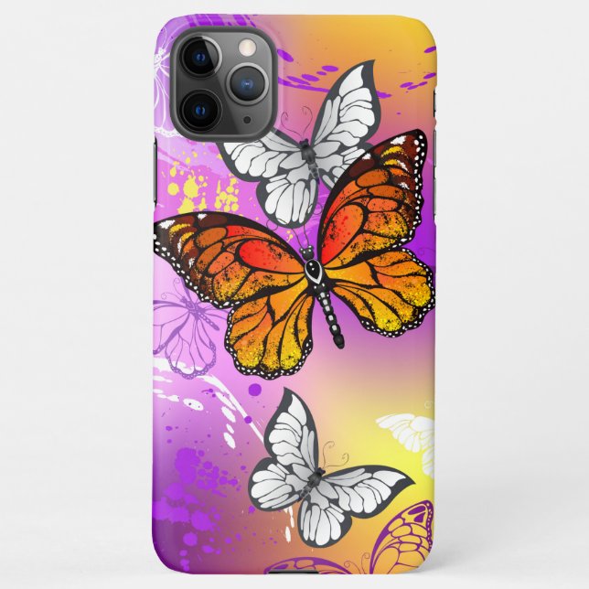 Monarch Butterflies on Purple Background iPhone Case (Back)