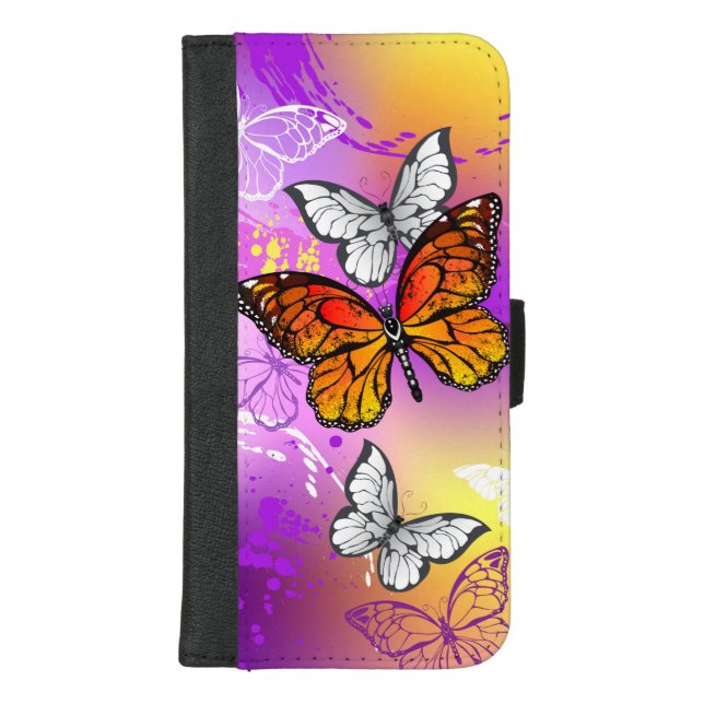 Monarch Butterflies on Purple Background iPhone Wallet Case (Front)